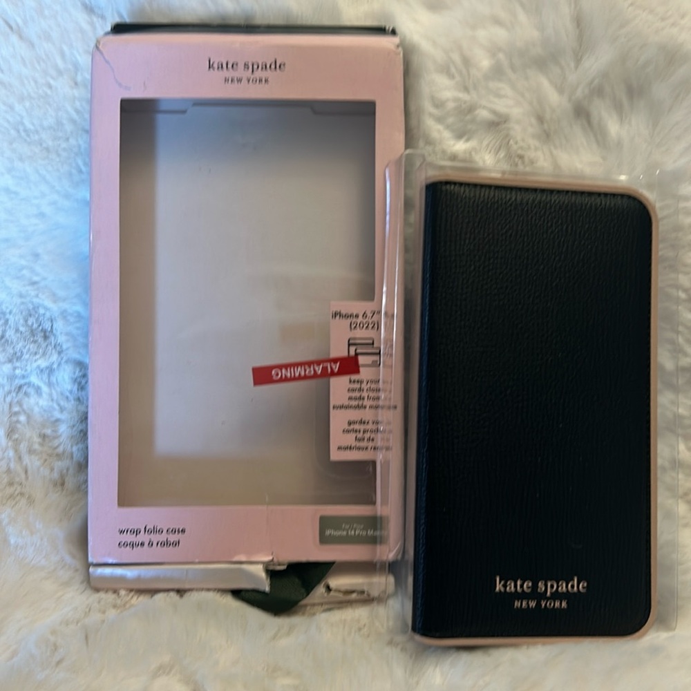 Kate Spade New in Box wrap folio iPhone Case in black and pink.
